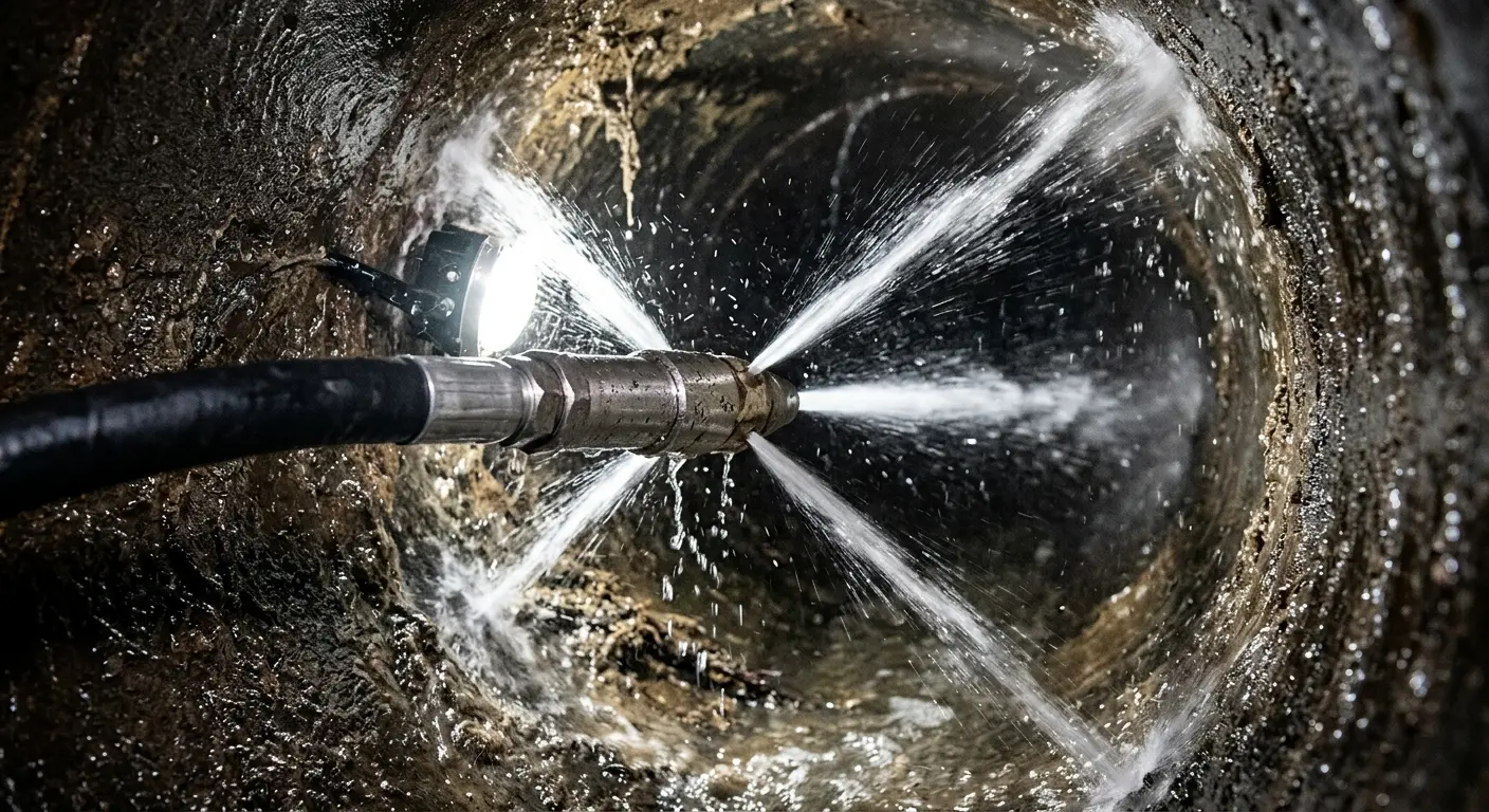 High-pressure hydro jetting nozzle cleaning sewer pipe for Sewer Cleanout in Fort Wayne